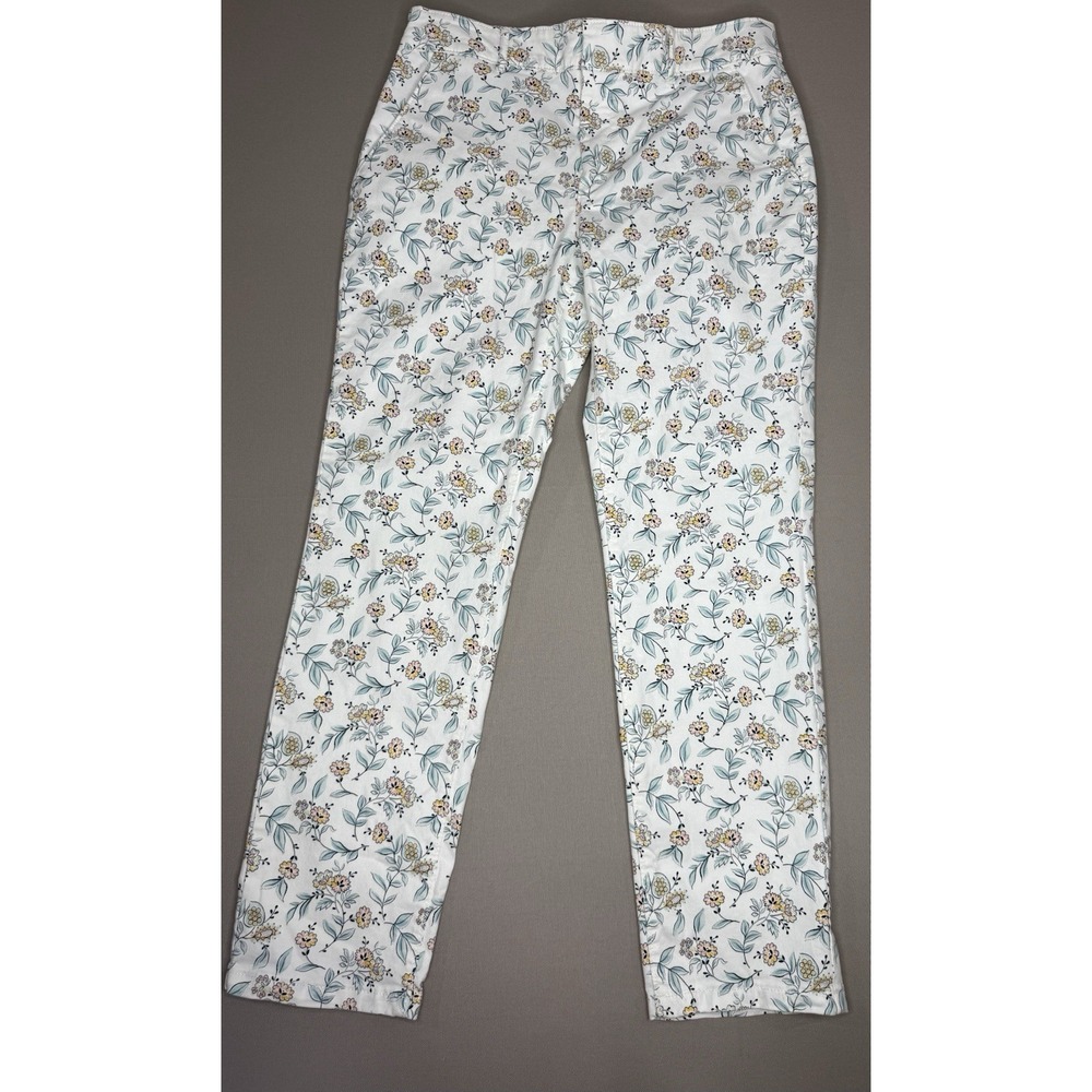 LOFT Pants Womens Size 8 Garden Floral Ankle White Pink Spring Casual Stretch